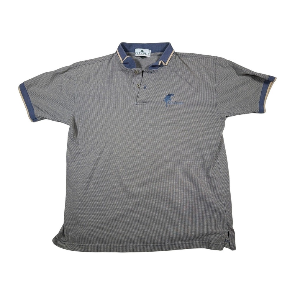 SOPE CREEK Mens M Gray Pinstripe Golf Polo Shirt Sandestin Embroidered Made USA